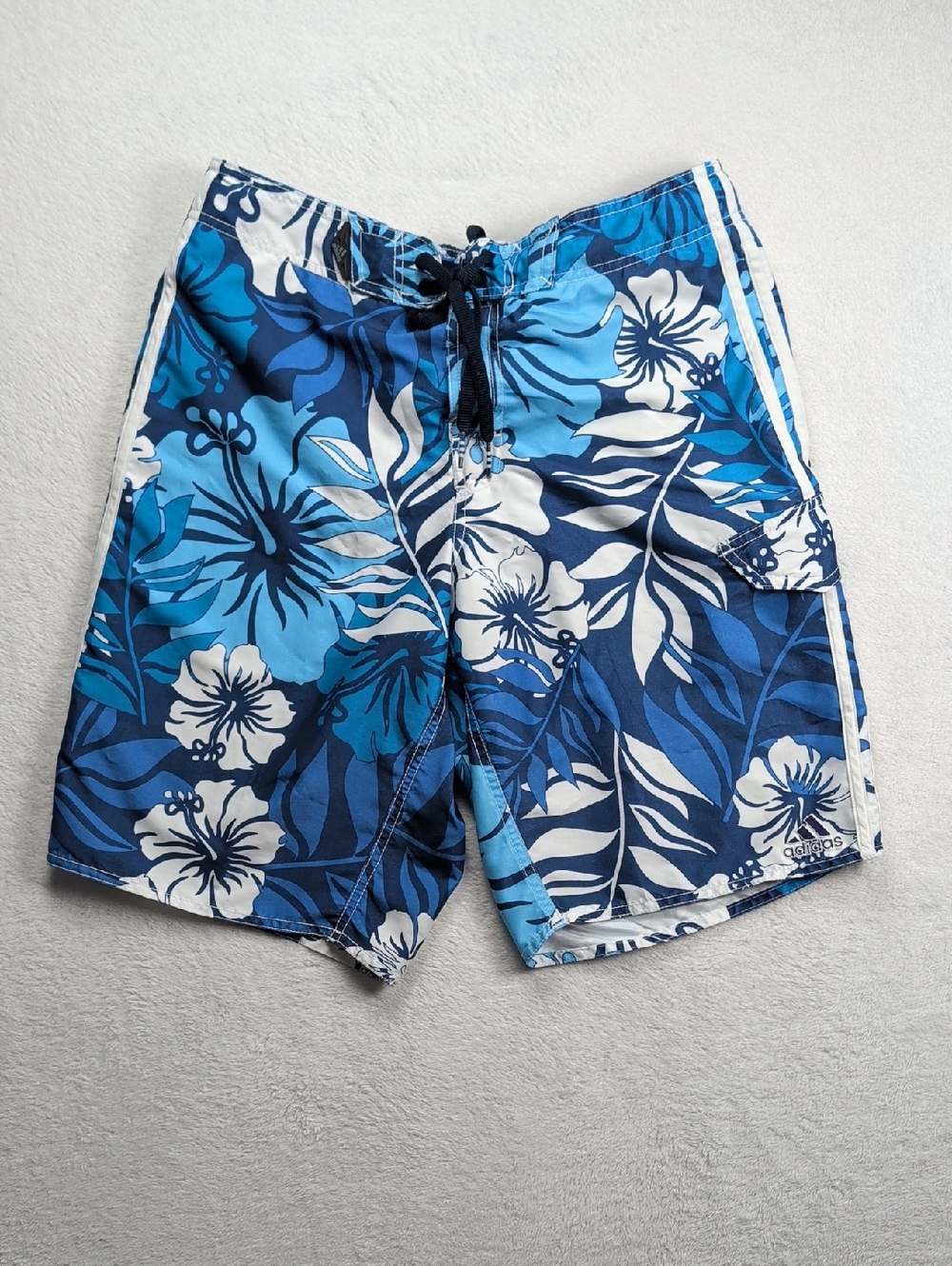 Adidas Blue Hibiscus Hawaiian Swim Trunks Mens M/32